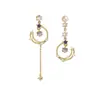 Aretes Asimétricos de Gato Ojo de Luna y Estrella con Borla, Aretes Largos Colgantes de Zirconia Azul de Lujo Ligero Francés, Aretes de Botón Adelgazantes
