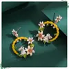 Brincos de Coelho Flor Gota de Óleo Cravejados de Diamantes Agulha de Prata, Brincos de Tarraxa Versáteis da Moda Estilo Floresta, Brincos de Luxo Leve de Nicho de Alta Qualidade para Mulheres