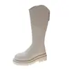 Botas Largas para Mujer de Nuevo Estilo con Forro de Felpa, Circunferencia Amplia de la Pantorrilla, Suela Gruesa, Apertura Amplia Otoño e Invierno, Botas de Talla Grande con Corte en V Alto