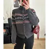 Suéter cardigan vermelho Fair Isle para mulheres, outono e inverno, estiloso, casual, solto, versátil, malha macia e aconchegante