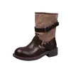 Botas de invierno versátiles para mujer, diseño de nicho estilo coreano 2026, punta redonda, altura hasta la pantorrilla, con hebilla de cinturón, botas de montar retro