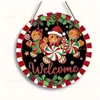 Letrero Colgante Navideño 2D Cuadros Rojos y Negros Hombre de Jengibre con Bayas Letrero Colgante de Madera Decoración de Pared Porche Delantero Decoración del Hogar