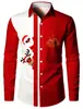 Camisa Masculina Nova de Manga Longa com Lapela Temática de Natal com Impressão Digital 3D Moda Casual de Comércio Exterior Transfronteiriço