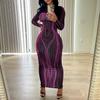 Vestido Básico Feminino 2023 Outono Novo Estilo Europeu e Americano Manga Longa Gola Redonda Estampado Fashion Slim Fit Tubinho