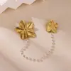 Broche Flor de Pérola Dourada Vintage Transfronteiriço Europeu e Americano para Festas e Deslocamento, Banhado a Ouro Real, Conserva a Cor, Broche Elegante