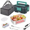 Caja de Almuerzo Eléctrica Transfronteriza Enchufable Calentamiento Eléctrico Caja de Almuerzo Gran Capacidad Doméstica para Coche Dos en Uno Caja de Almuerzo con Calentamiento Eléctrico Regalo