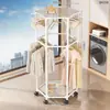 Secador de Roupas Hexagonal de Segunda Geração com Bolsos de Rede, Secador de Roupas Doméstico de Chão, Cabide de Roupas Rotativo, Rack de Armazenamento para Quarto