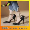 Flats de Tacón Fino con Lazo de Diseño Nicho para Mujer 2025 Nuevo Primavera y Verano Hebilla de Una Línea Tacones Altos Negros para Mujer