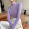 2025 Cachemira Otoño/Invierno Sin Costuras Cuello Medio Alto Sencillo Top Ajustado Versátil Suéter para Mujer Camiseta Básica de Cachemira Tejida