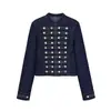 Roupas femininas transfronteiriças europeias e americanas, gola alta, abotoamento duplo, vintage, AliExpress transfronteiriço, fivela de metal europeia e americana, casaco de outono