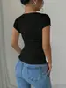 Roupas Femininas Europeias e Americanas Transfronteiriças Verão 2025 Moda Estilo Europeu e Americano Camiseta Casual Slim Fit Gola Quadrada Top de Tricô Sexy Camiseta