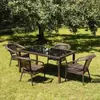 Mesa de Té y Silla de Balcón Silla de Ratán Combinación de Tres Piezas Mesa de Té Cuadrada Silla de Ratán para Patio Ratán para Exterior Mesa y Silla para Exterior