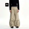 Pantalones de Trabajo Rectos Vintage con Cordón para Hombre y Mujer, Plisados, Modernos, de Alta Gama, Pierna Ancha, Adelgazantes, Casuales