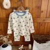 Pijama de algodón puro con estampado floral y Lycra, sin costuras, para niños y niñas, para primavera y otoño. Conjunto de ropa para el hogar estilo bosque, para niños y niñas.