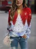 Otoño e Invierno Manga Larga Impresión Digital 3D Estilo Callejero Navideño Patrón de Árbol de Navidad Moda para Mujer Comercio Exterior Transfronterizo
