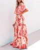 2025 Nova Roupa Feminina Transfronteiriça Europeia e Americana Amazon Dunhuang Vestido Saia Rodada Grande com Estampa Degradê Colorida Envolvido no Busto Fabricante