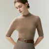 Suéter de Cachemira para Mujer Baicaierong Otoño/Invierno 2026, Manga Corta, Cuello Semi Alto, Diseño Versátil, Tejido de Lana