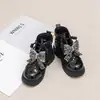 Botas Martin Femininas com Lantejoulas e Strass Outono Inverno Novas Botas Curtas Infantis com Laço Botas de Couro Estilosas de Princesa para Crianças Pequenas