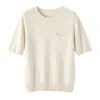 Suéter de punto para mujer, apto para el commute, no hace bolitas, algodón puro, cuello redondo, manga corta, para otoño e invierno, juvenil y elegante, top tipo camiseta de punto holgado