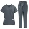 Conjunto de Uniforme Médico para Mujer - Top de Cuello en V y Pantalones de Pierna Recta, Uniforme de Trabajo Unisex, Uniforme Quirúrgico Ajustado, Pijama de Hospital, Varios Colores