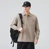Roupas Masculinas Fengshe / Nova Camiseta Masculina de Manga Longa com Bolso para Primavera e Outono, Camisa Polo com Gola Reversível, Moletom Versátil