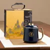 Taza de Té de Cerámica, Taza de Té Kung Fu, Taza de Preparación con Separación de Té y Agua, Taza de Oficina con Tapa y Filtro, Artículo de Regalo