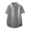 2026 Nueva Camiseta de Punto para Hombre Estilo Americano con Cuello de Solapa, Manga Corta, Holgada, Casual, Oversize, Sencilla