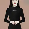 Elegante y versátil top cálido, nueva moda de otoño e invierno, camiseta básica para mujer, elegante cuello semi-alto, manga larga