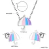 Conjunto Popular Lindo de Aretes y Collar de Helado de Cereza Transfronterizo, Aretes Dulces y Delicados, Conjunto de Joyería de Acero Inoxidable para Mujeres