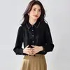 Camisa de Cetim Feminina Primavera e Outono 2026, Manga Longa, Design Estiloso, Camada Interna em Contraste de Cores, Blusa Formal Profissional