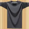 Camiseta Interior de Manga Larga para Hombre de Primavera y Otoño Camiseta de Cuello Redondo Talla Grande Color Sólido Top de una Pieza Transpirable Venta al por Mayor