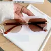 Moda Europea y Americana Nuevas Gafas de Sol Fotocromáticas sin Marco y Borde Cortado, Elegantes Gafas de Sol Estilo Calle de Gama Alta con Patillas de Grano de Madera, Gafas de Moda