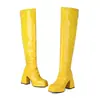 Botas altas hasta la rodilla botas talla grande 40 tubo de acero baile tacón alto 48 punta cuadrada gruesas otoño e invierno nuevas botas para discoteca europeas y americanas botas cuero charol botas de mujer