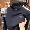 Moletom masculino com seda de amoreira e lã de ovelha, novidade outono e inverno 2026, camada base casual de manga longa com gola alta parcial, quente