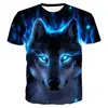 2021 Nuevo Verano para Hombre Europeo y Americano Transfronterizo Nueva Moda Patrón de Lobo 3d Camiseta de Manga Corta para Hombre