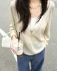 Chic Coreano Principios de Otoño Nuevo Diseño Ins Sentido V-cuello Amplio Botones Ajuste Holgado Manga Larga Punto Top Mujer