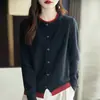 Cardigan de punto de dos piezas para mujer, versión coreana 2026, otoño e invierno, cuello redondo, suéter abrigo con bloques de color, chaqueta holgada de manga larga