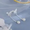Brincos de Prata Esterlina S925 com Borboleta Vazada e Pingente de Concha Estilo Ins Design Nicho Brinco com Pino de Rosca M06502