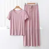 Conjunto nuevo de camiseta de manga corta y pantalones de pierna ancha para mujer para primavera y verano, ropa de estar modal talla grande, pijama casual de dos piezas