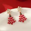 Brincos de Árvore de Natal Floco de Neve Diamante Agulha de Prata com Borla de Pérola Lançamento de Natal Brincos Elegantes de Luxo Leve Brincos da Moda