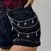 Joia Cruzada Europeia e Americana Pingente de Estrela Metálica Brilhante Personalizado Corrente de Cintura Multicamadas com Franja Corrente de Calça Versátil e da Moda