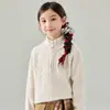 Suéter de lana para niños y niñas, suéter de punto trenzado con cuello alto y media cremallera, top pullover engrosado para otoño e invierno con puntos de colores para niños mayores