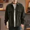 Camisa de trabajo retro japonesa de pana con múltiples bolsillos y cuello camisero para hombre, top chaqueta casual holgado de manga larga, moderno