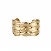 Pulsera Abierta de Tira Metálica Rayada Plegada Estilo Europeo y Americano, Artesanía Pesada, Simple y Única, Pulsera de Declaración Audaz, Joyería Femenina de Alta Gama Transfronteriza
