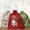Bolsas de Arpillera Navideñas, Bolsas de Regalo para Fiestas Infantiles, Bolsas de Dulces de Lino con Cordón, Bolsas de Empaque de Regalo de Muñeco de Nieve Navideño