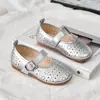Sandalias Poco Profundas Transpirables Caladas Primavera/Verano 2026 para Niñas, Zapatos de Cuero con Suela Suave, Mocasines Versátiles de Color Sólido para Niñas
