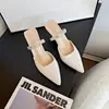 Nuevas Mules de Verano 2026 Estilo Hada Nude Charol Puntiagudas para Mujer, Sandalias Francesas de Tacón Grueso para Uso al Aire Libre