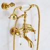 Grifo dorado retro francés clásico grifo de ducha para bañera de concubina imperial grifo de ducha de cobre macizo montado en la pared grifo de agua caliente y fría