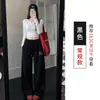 Pantalones anchos bordados para mujer, nuevo estilo primavera y otoño, de cintura alta, pantalones rectos casuales elegantes, pantalones de chándal holgados para danza jazz y deportes