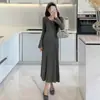 Vestido de Punto Ajustado con Lazo Hueco, Versión Coreana Otoño 2026, para Mujeres Embarazadas